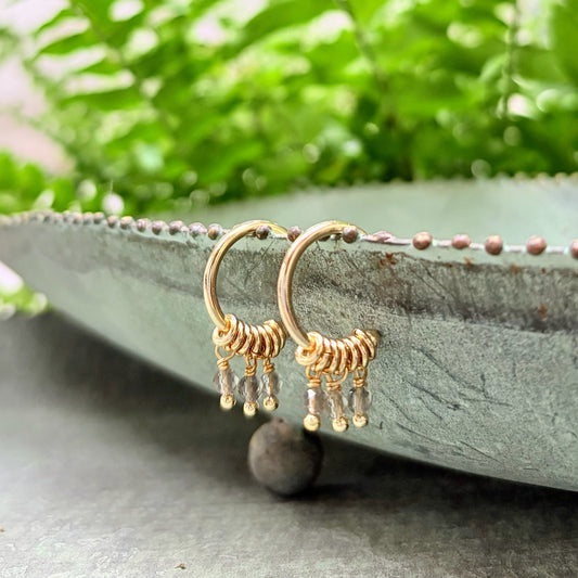 *Taupe Agate 3-Bead Mini Hoop Earrings