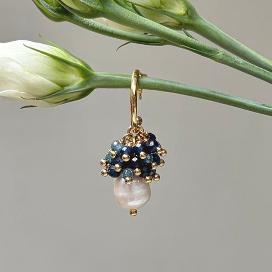 *Mini Hoop Earrings With Ibiza Pearl & Blue Ombré Drops