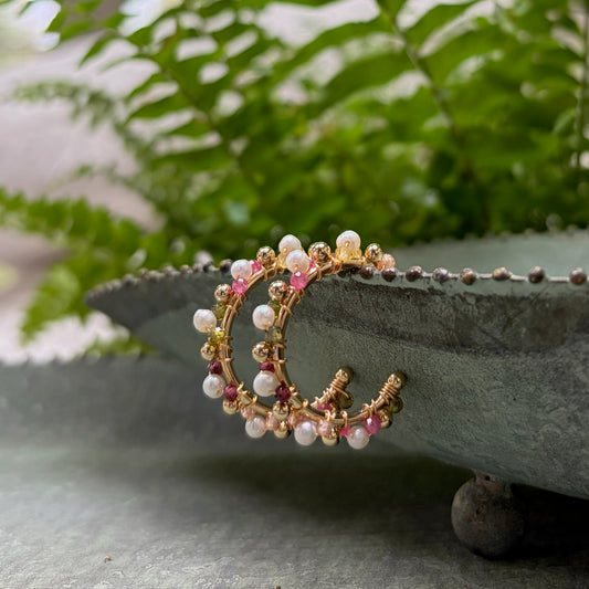 *Pearl & Autumn Berry Mini Bobble Hoop Beaded Earrings