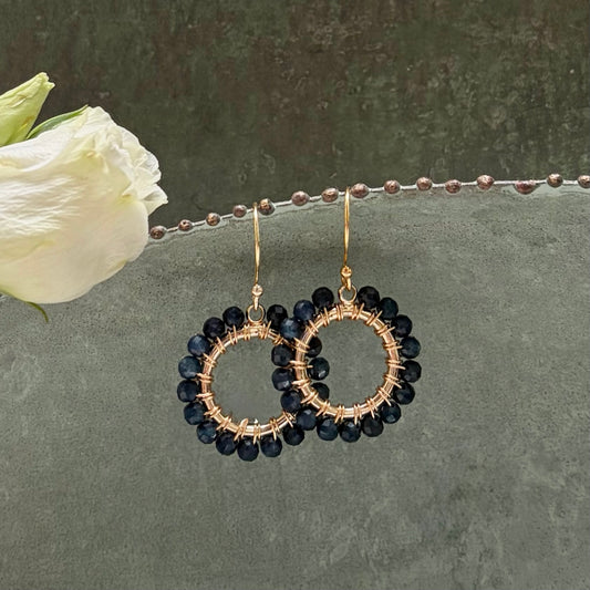 *Dark Navy Blue Iolite Mini Round Beaded Earrings