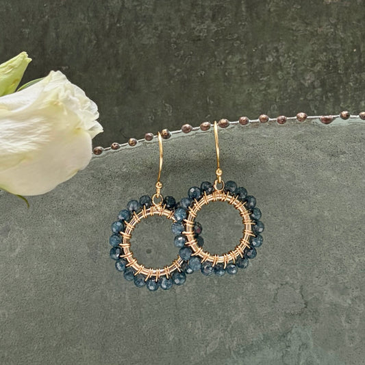 *Airforce Blue Quartz Mini Round Beaded Earrings