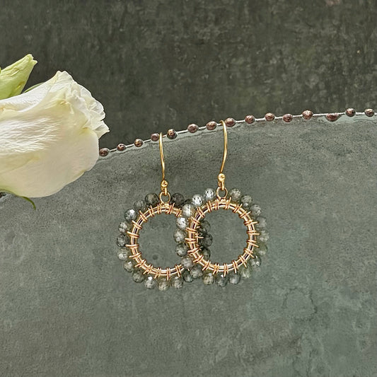 *Sage Green Quartz Mini Round Beaded Earrings