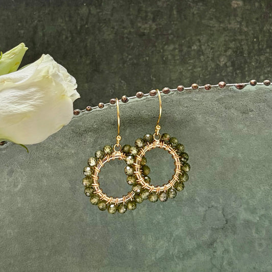 *Olive Green Peridot Mini Round Beaded Earrings