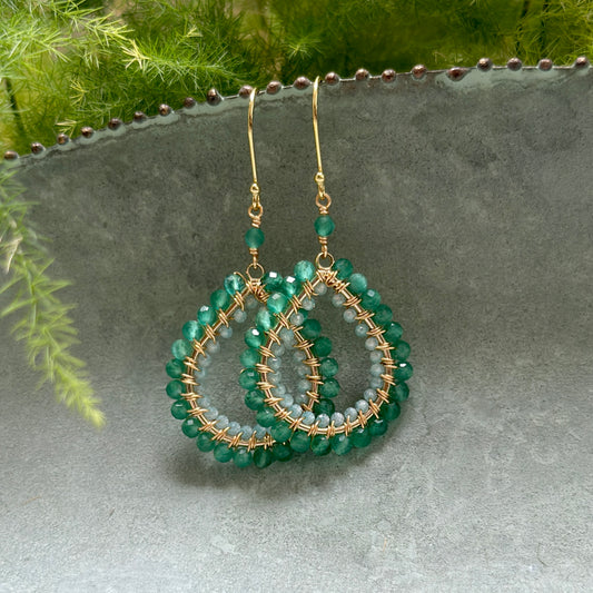 Apple Green Jade & Pale Mint Fluorite Double Beaded Midi Teardrop Earrings