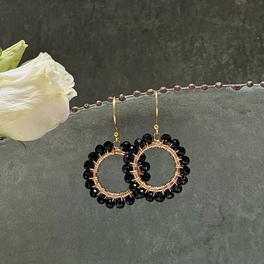 *Black Onyx Mini Round Beaded Earrings