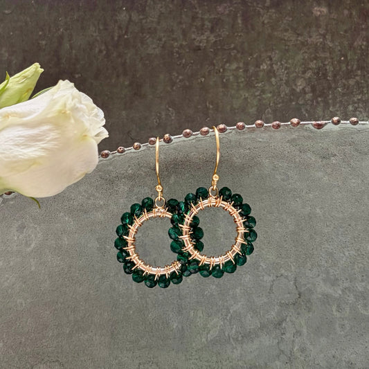 *Emerald Green Jade Mini Round Beaded Earrings