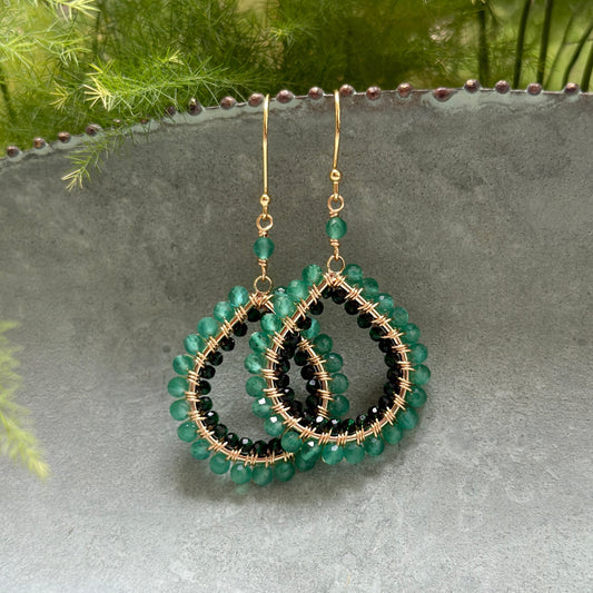 Apple Green Jade & Emerald Green Jade Double Beaded Midi Teardrop Earrings