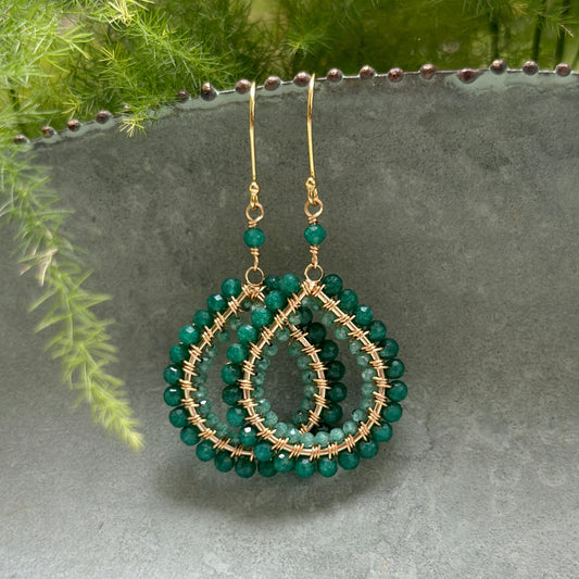 Mid Emerald Green & Mint Jade Double Beaded Midi Teardrop Earrings