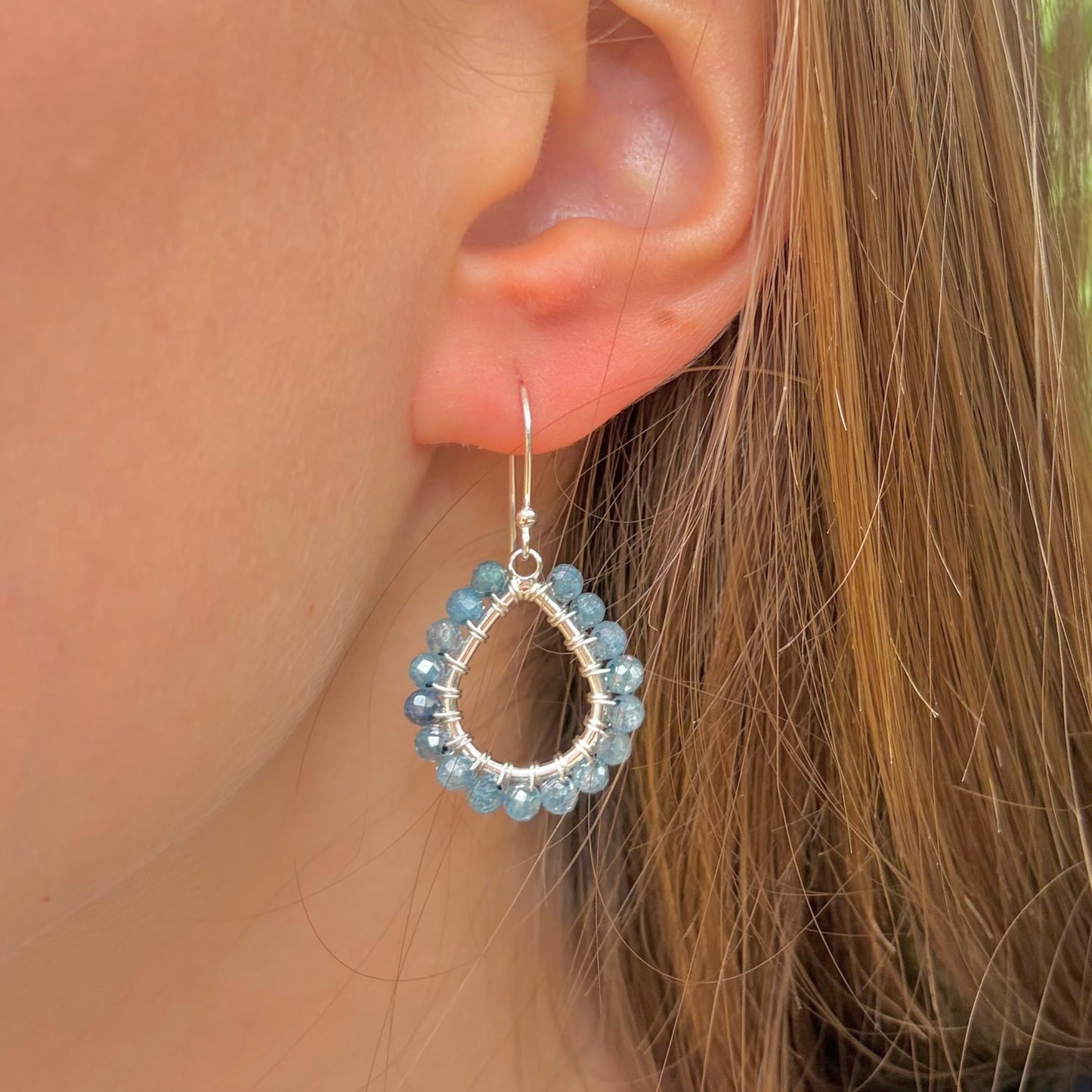 Dark Cornflower Kyanite Mini Teardrop Earrings (Silver)
