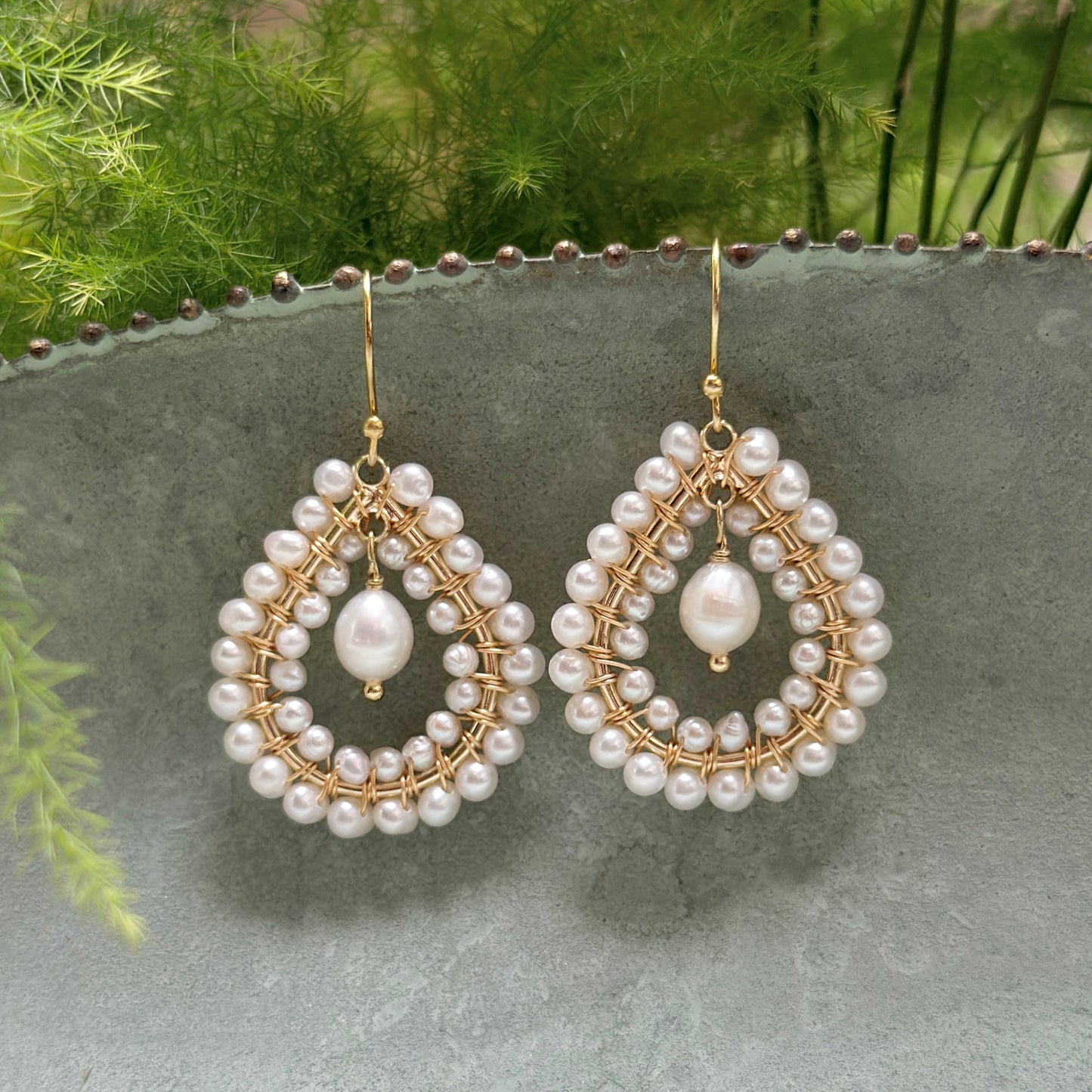 Freshwater Pearl Double Beaded Midi Teardrops With Pearl Drop
