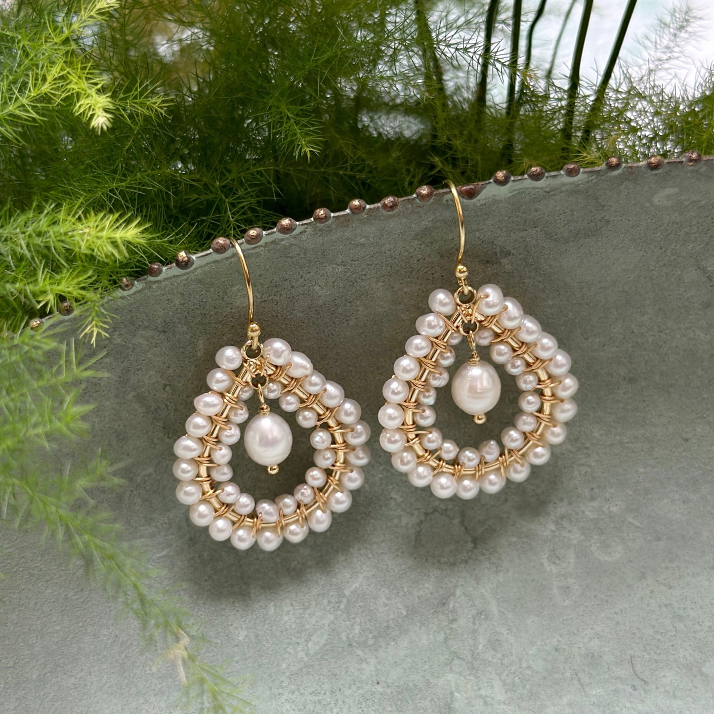 Freshwater Pearl Double Beaded Midi Teardrops With Pearl Drop
