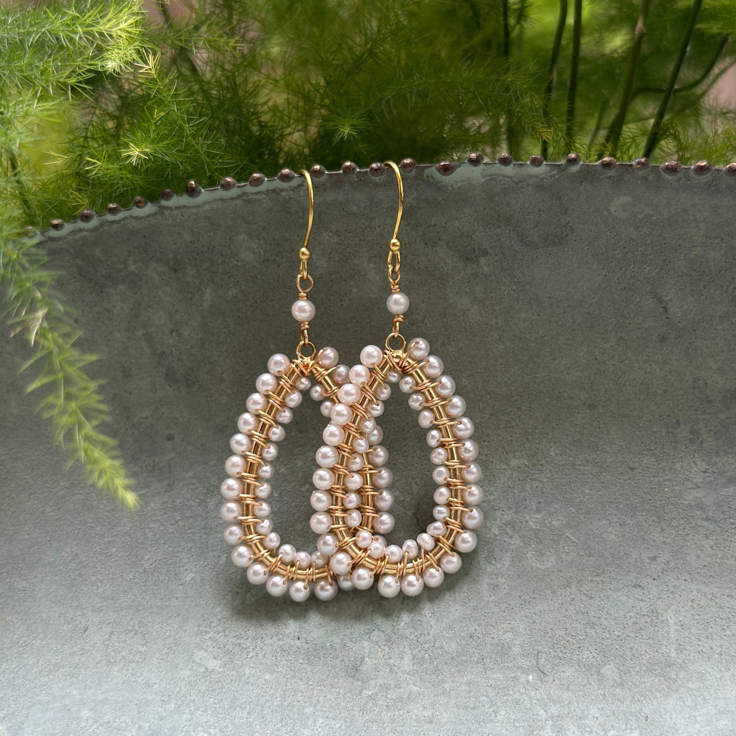 Freshwater Pearl Double Beaded Long Teardrop Earrings