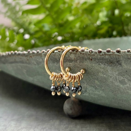 *Charcoal Grey Hematite 3-Bead Mini Hoop Earrings
