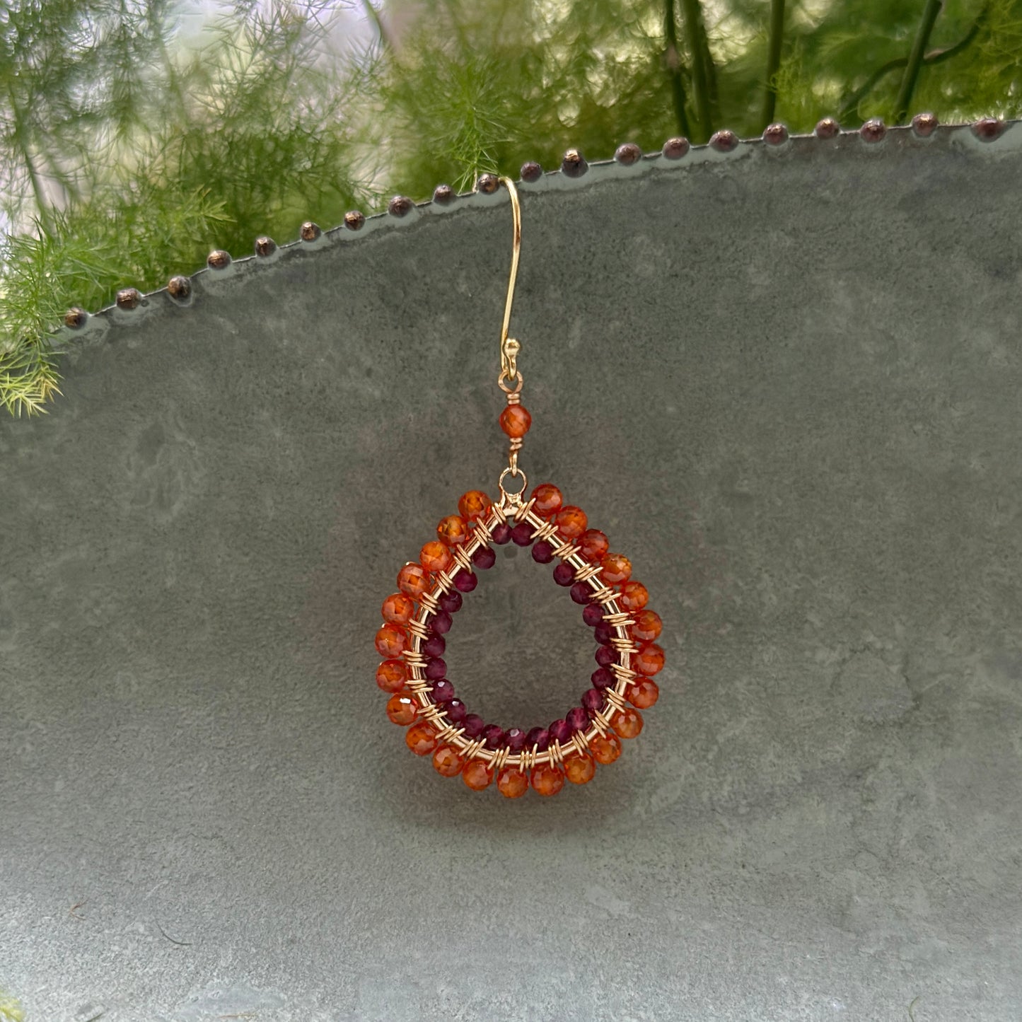 Orange Carnelian & Fuchsia Pink Garnet Double Beaded Midi Teardrop Earrings