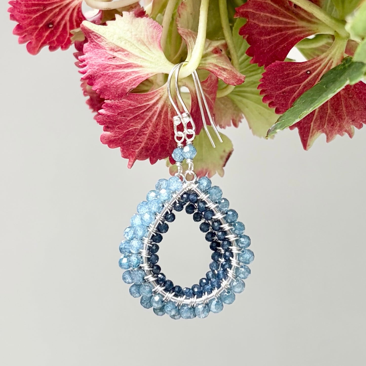 Pale Denim Blue Azurite & Dark Denim Iolite Double Beaded Midi Teardrop Earrings (Silver)