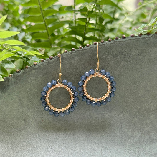 Airforce Blue Quartz Mini Round Beaded Earrings