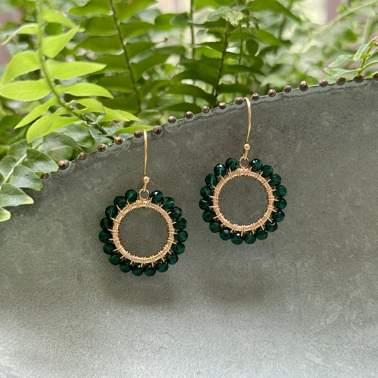 Emerald Green Jade Mini Round Beaded Earrings