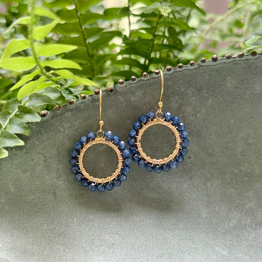 Royal Blue Azurite Mini Round Beaded Earrings