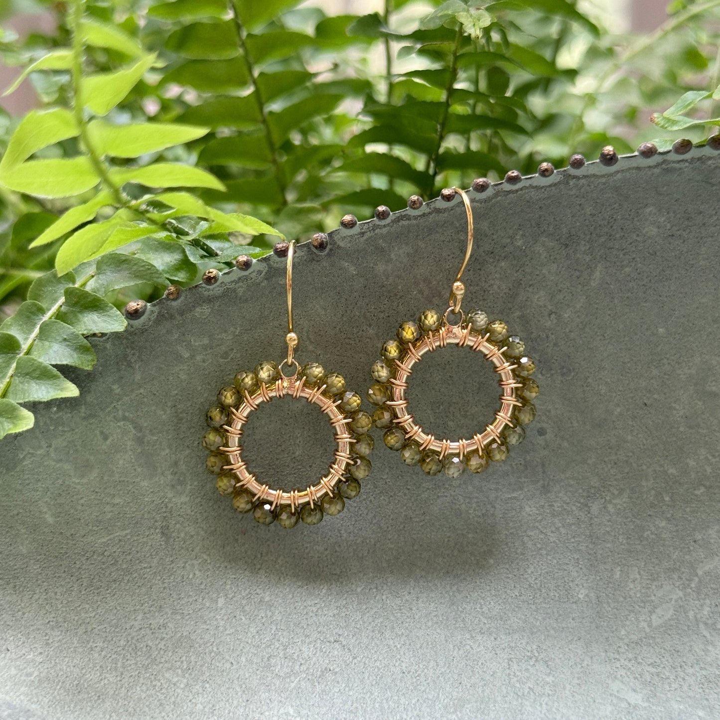 Olive Green Peridot Mini Round Beaded Earrings