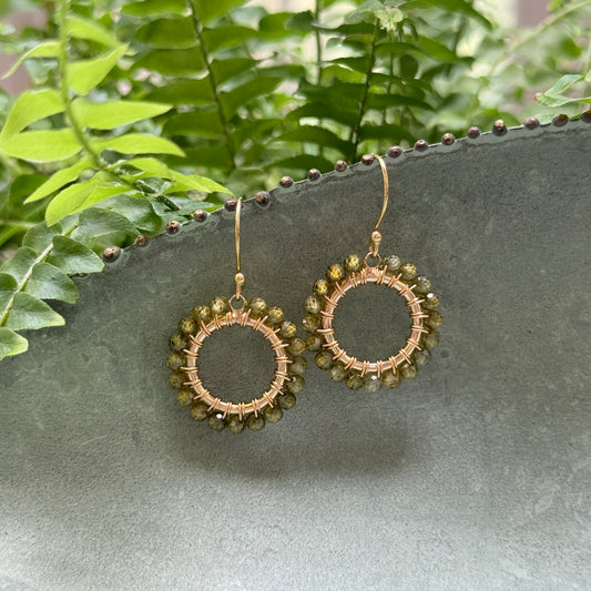 Olive Green Peridot Mini Round Beaded Earrings