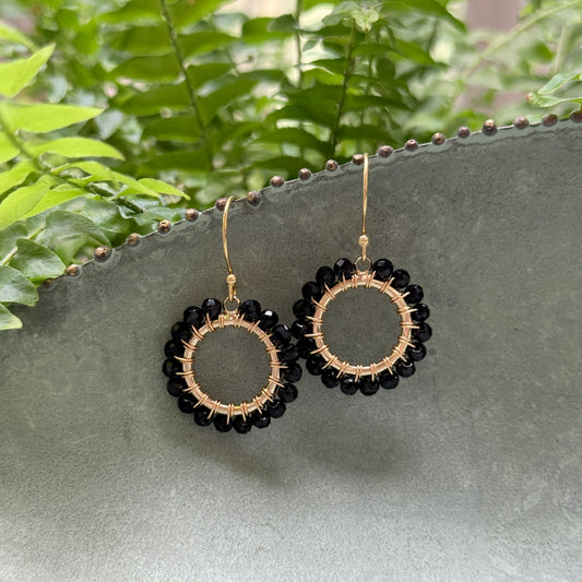Black Onyx Mini Round Beaded Earrings