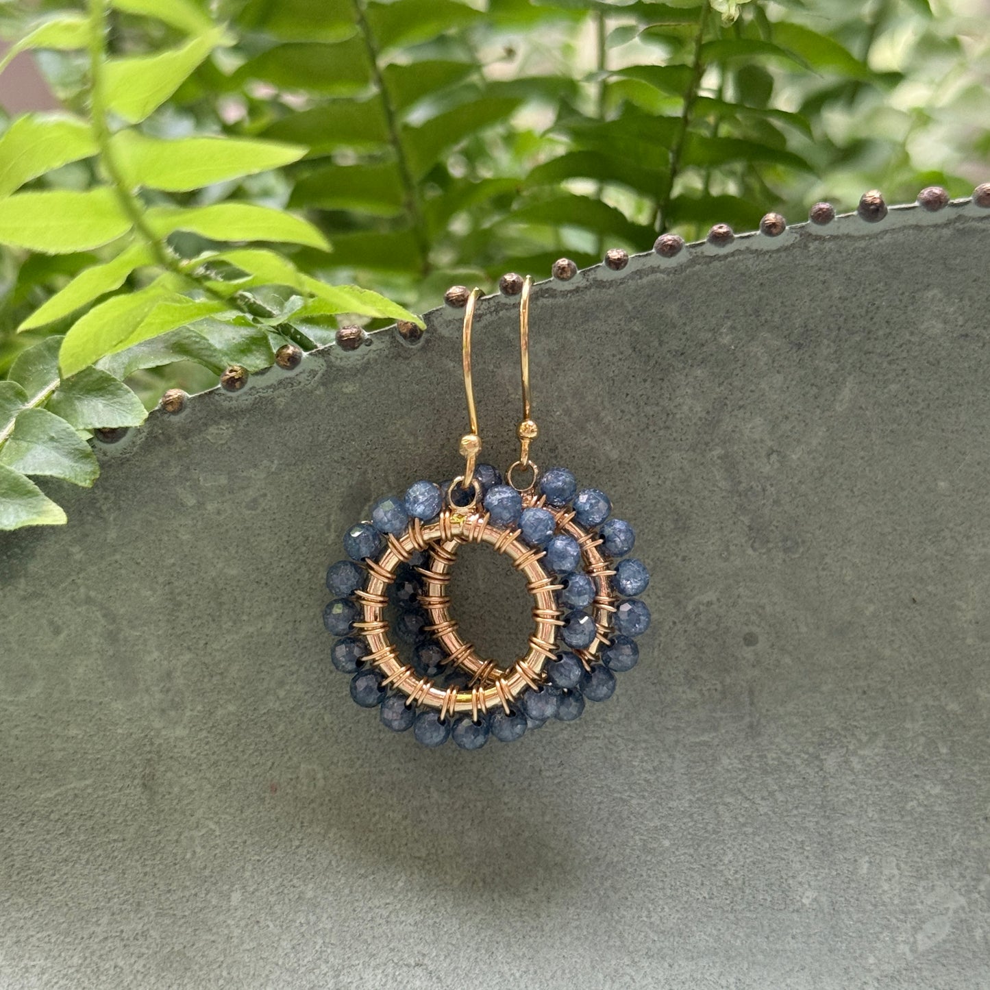 Airforce Blue Quartz Mini Round Beaded Earrings