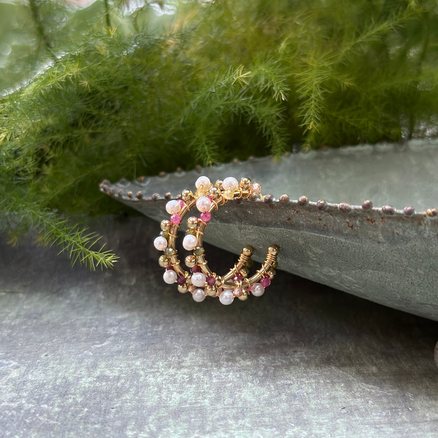 Pearl & Berry Mini+ Bobble Hoop Beaded Earrings