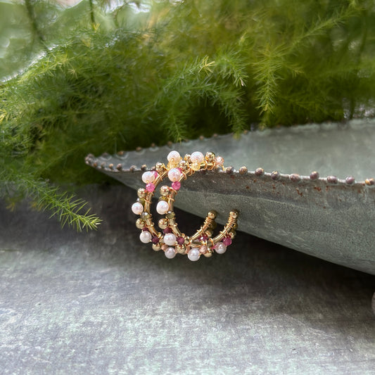 Pearl & Berry Mini+ Bobble Hoop Beaded Earrings