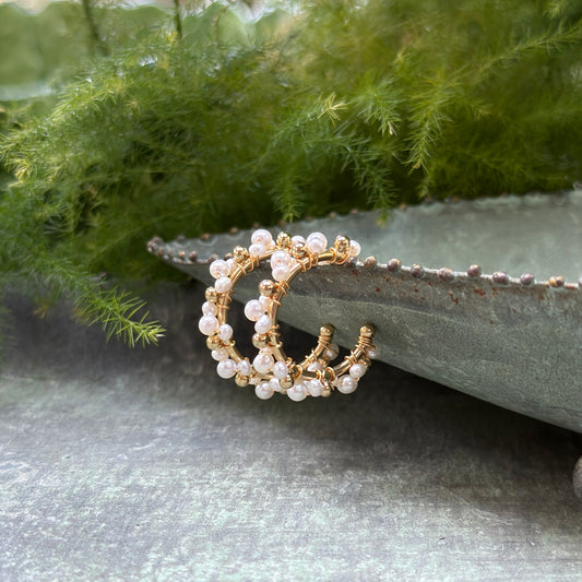 Pearl & Pearl Mini+ Bobble Hoop Beaded Earrings