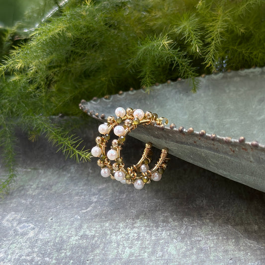 Pearl & Olive Green Peridot Mini+ Bobble Hoop Beaded Earrings