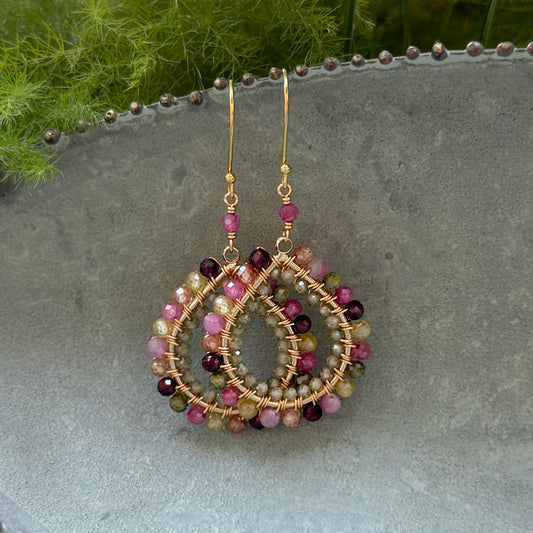 Berry & Peridot Double Beaded Midi Teardrop Earrings