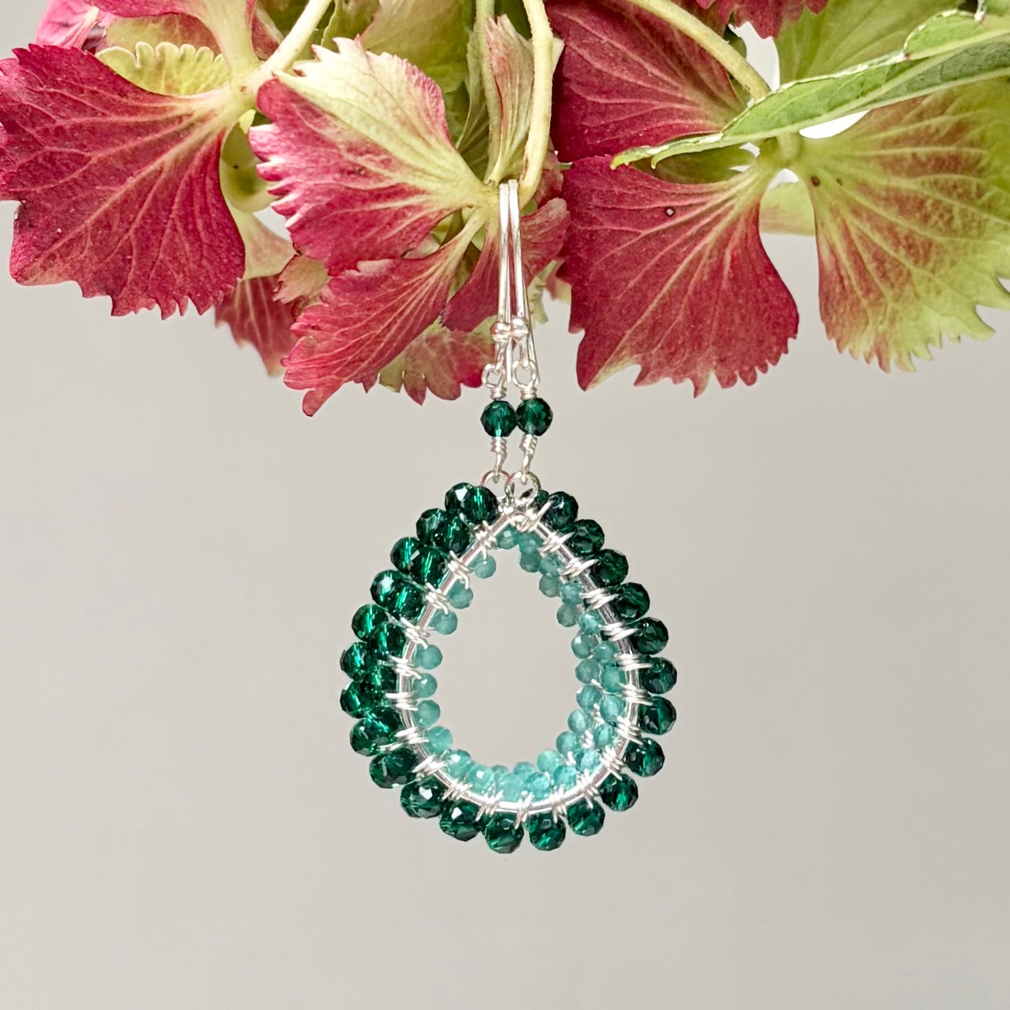Emerald Green Jade & Mint Green Jade Double Beaded Midi Teardrop Earrings (Silver)
