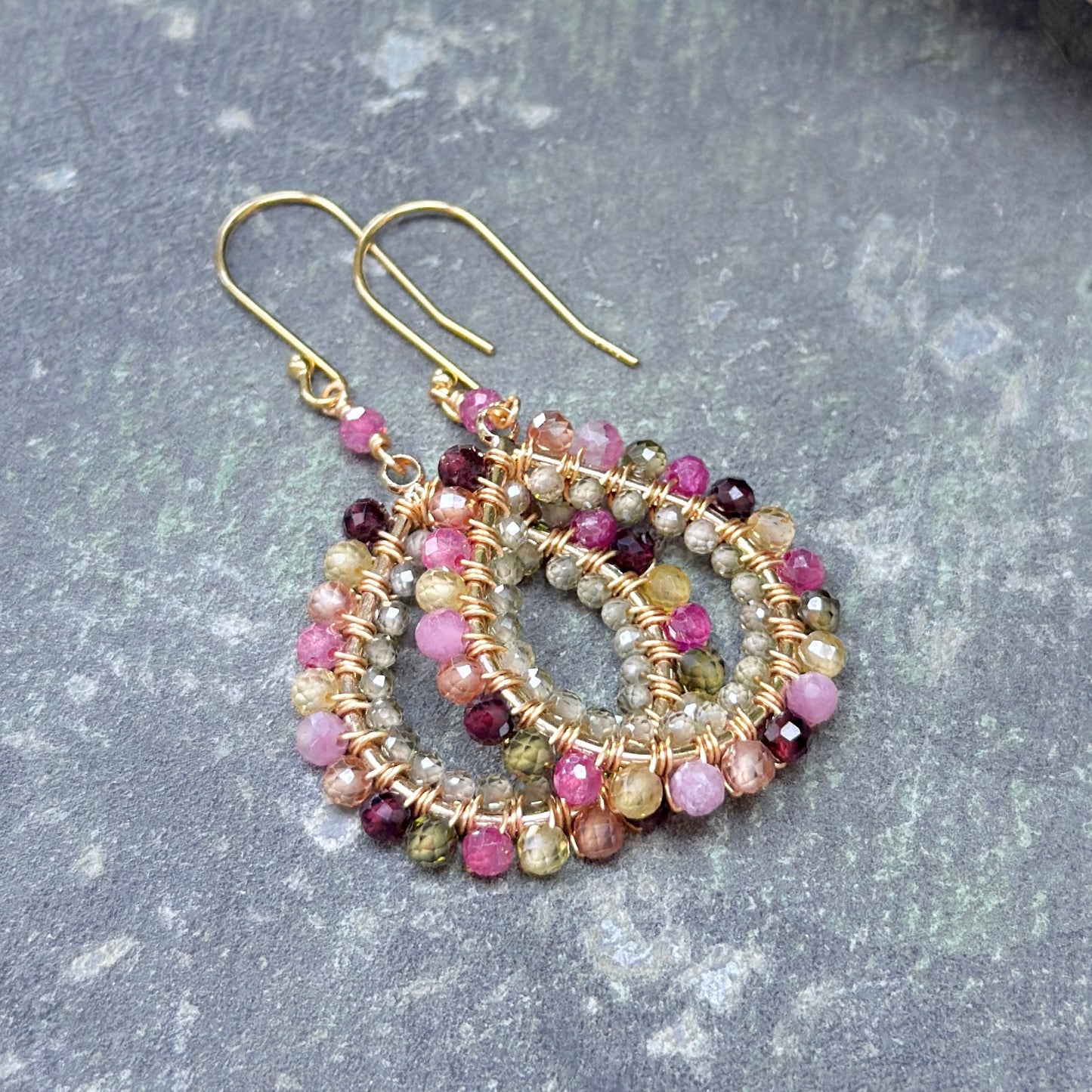 Berry & Peridot Double Beaded Midi Teardrop Earrings
