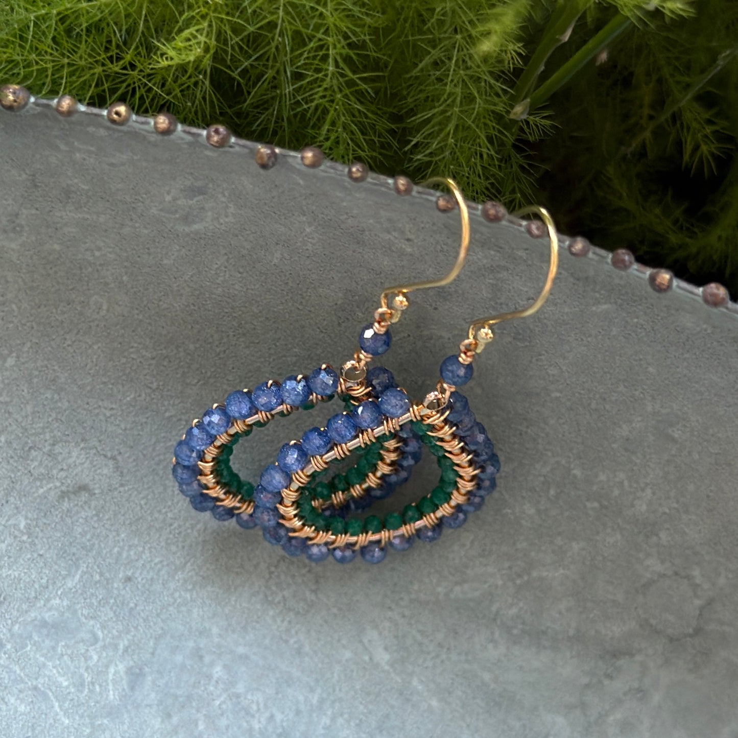 Royal Blue Azurite & Mid Emerald Green Jade Double Beaded Midi Teardrop Earrings