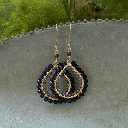 Dark Denim Iolite & Pale Denim Blue Azurite Double Beaded Midi Teardrop Earrings