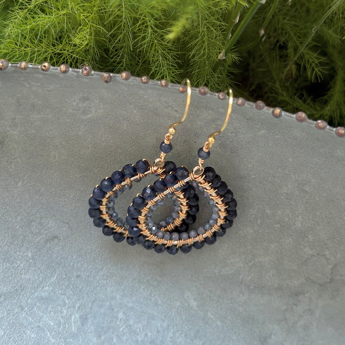 Dark Denim Iolite & Pale Denim Blue Azurite Double Beaded Midi Teardrop Earrings