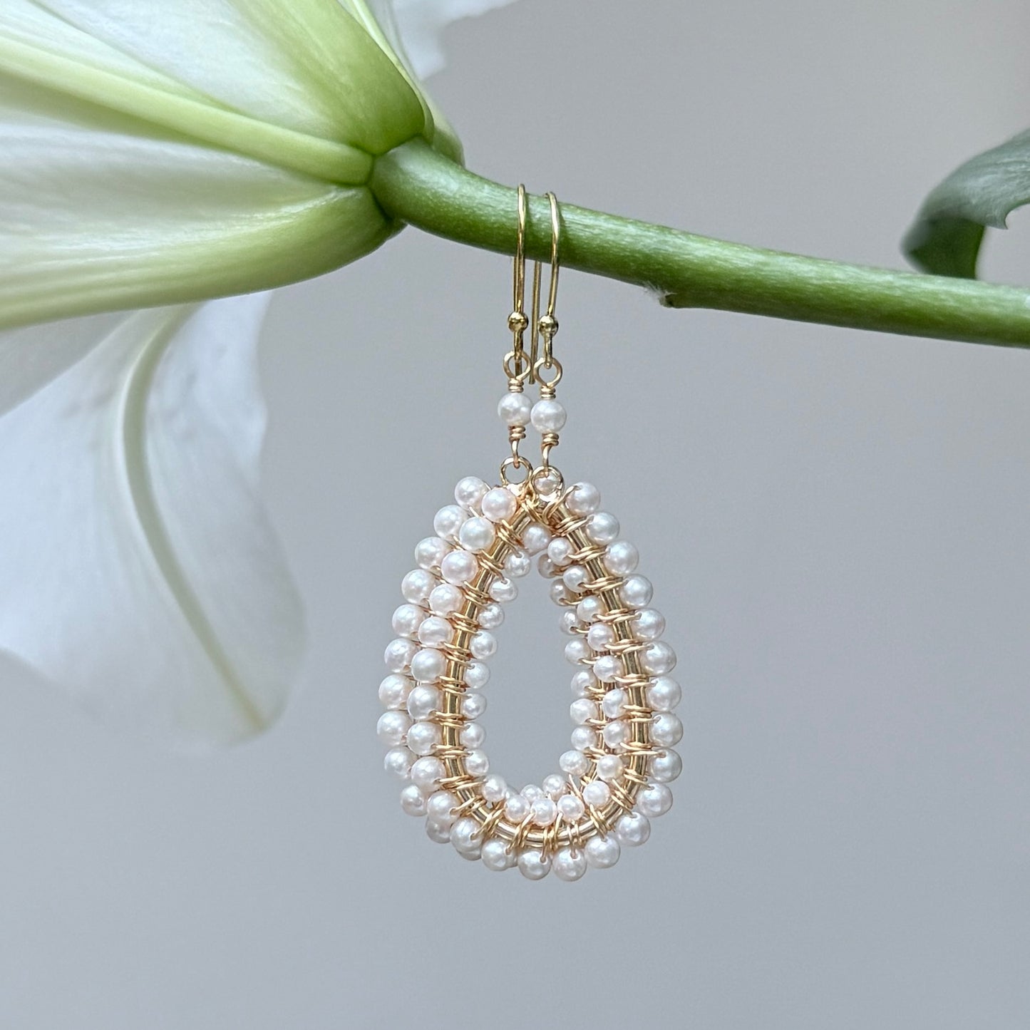 Freshwater Pearl Double Beaded Long Teardrop Earrings