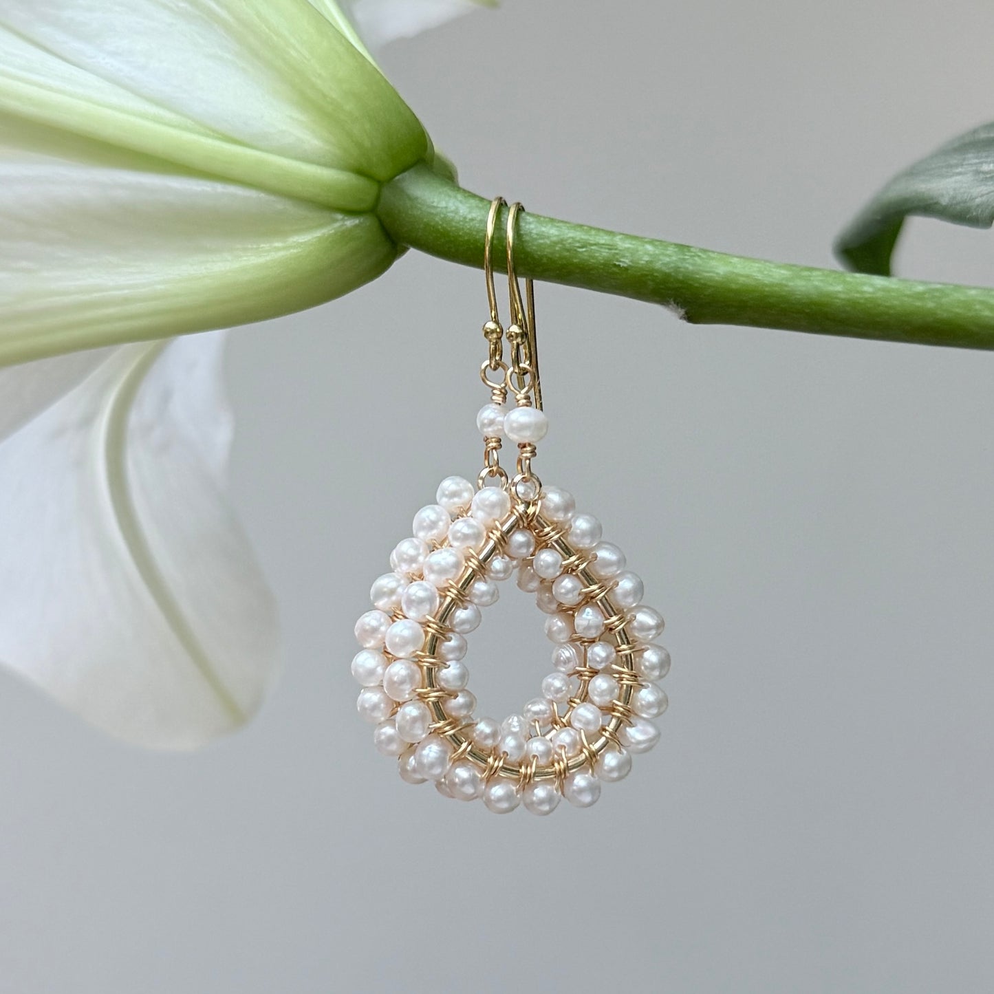 Freshwater Pearl Double Beaded Midi Teardrop Earrings