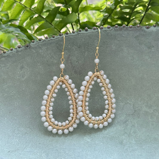 Freshwater Pearl Double Beaded Long Teardrop Earrings