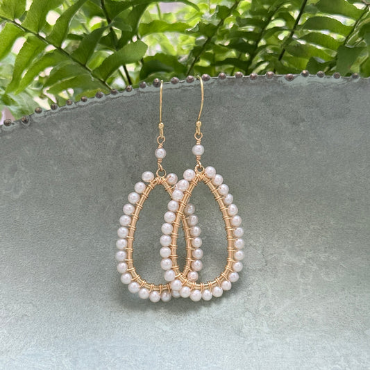 Freshwater Pearl Long Teardrop Beaded Earrings