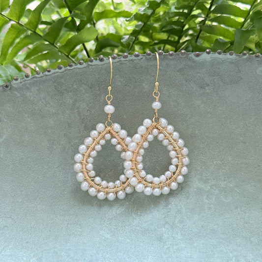Freshwater Pearl Double Beaded Midi Teardrop Earrings