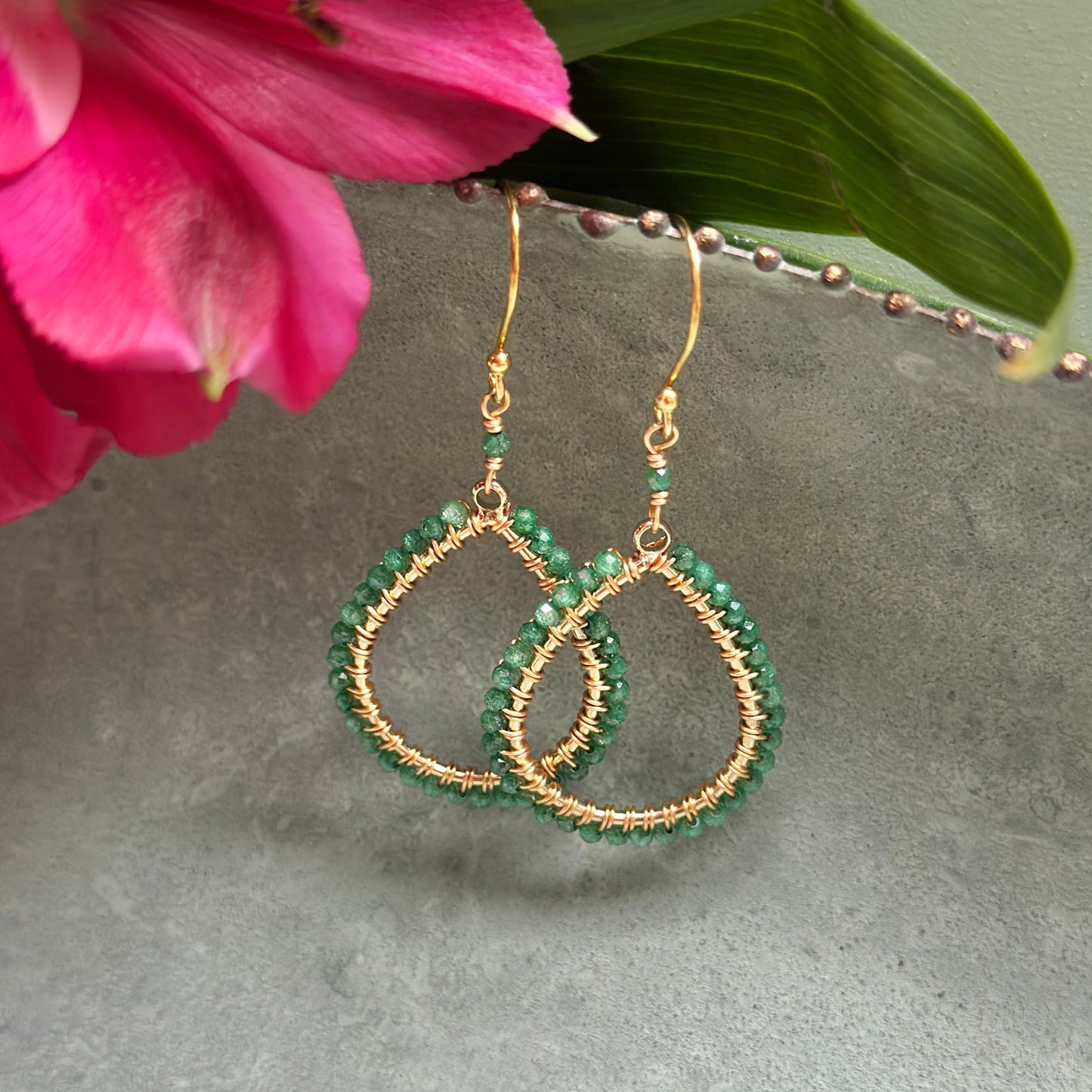 Apple Green Jade Midi Teardrop Beaded Earrings