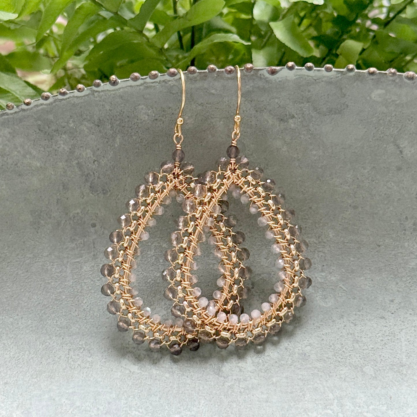 Taupe Agate and Grey Labradorite Maxi Rolo Teardrop Beaded Earrings