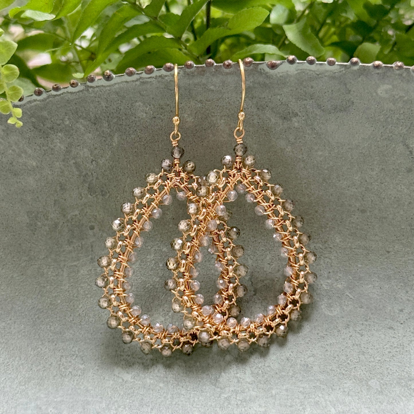 Sage Quartz & Crystal Maxi Rolo Teardrop Beaded Earrings