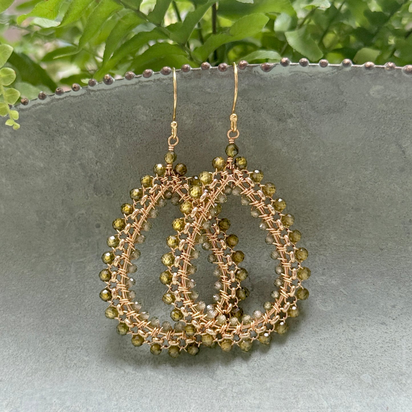 Olive Green Peridot Maxi Rolo Teardrop Beaded Earrings
