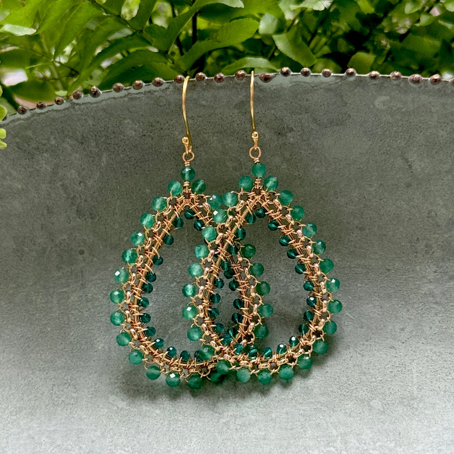 Apple Green Jade & Teal Quartz Maxi Rolo Teardrop Beaded Earrings