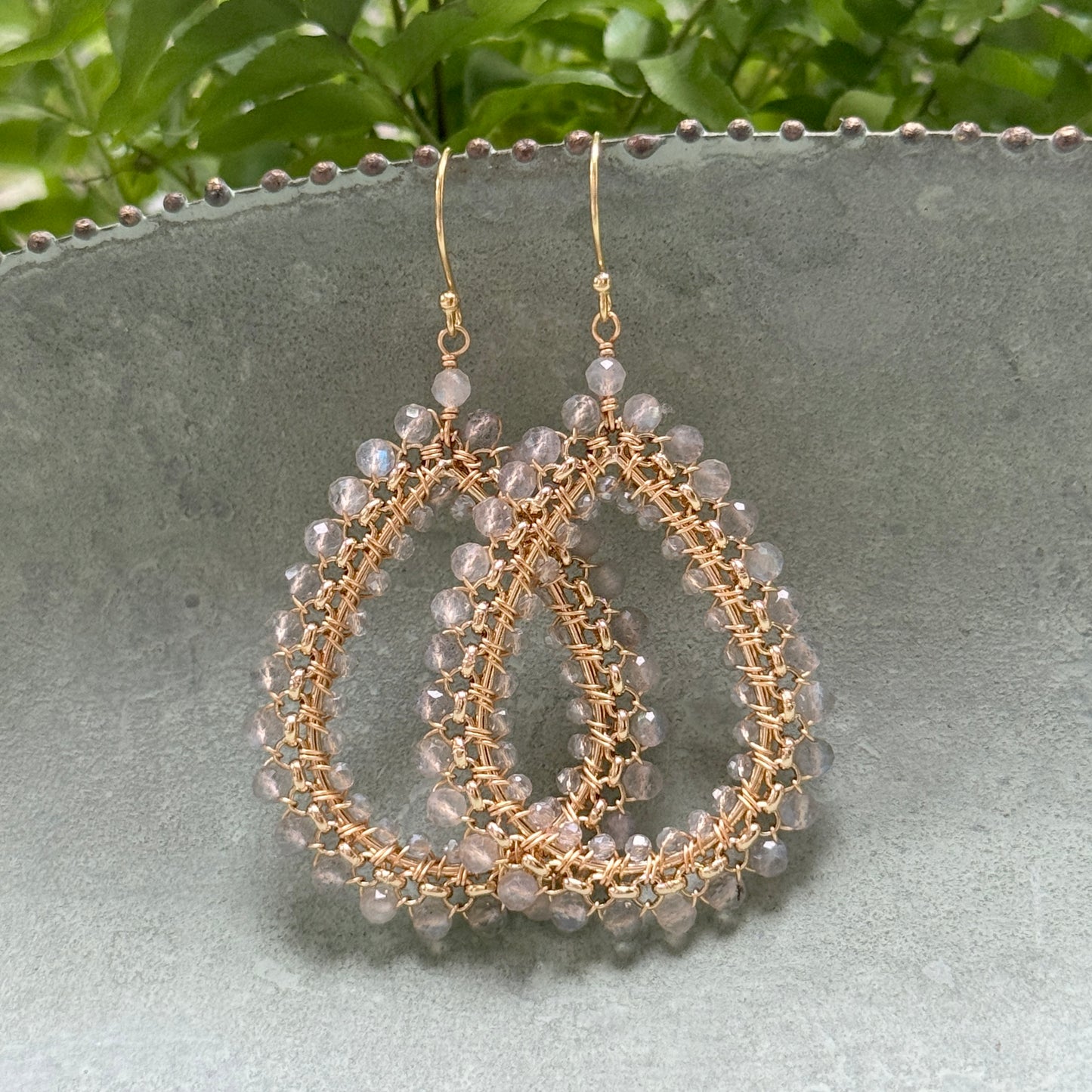 Grey Labradorite Maxi Rolo Teardrop Beaded Earrings