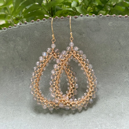 Grey Labradorite Maxi Rolo Teardrop Beaded Earrings