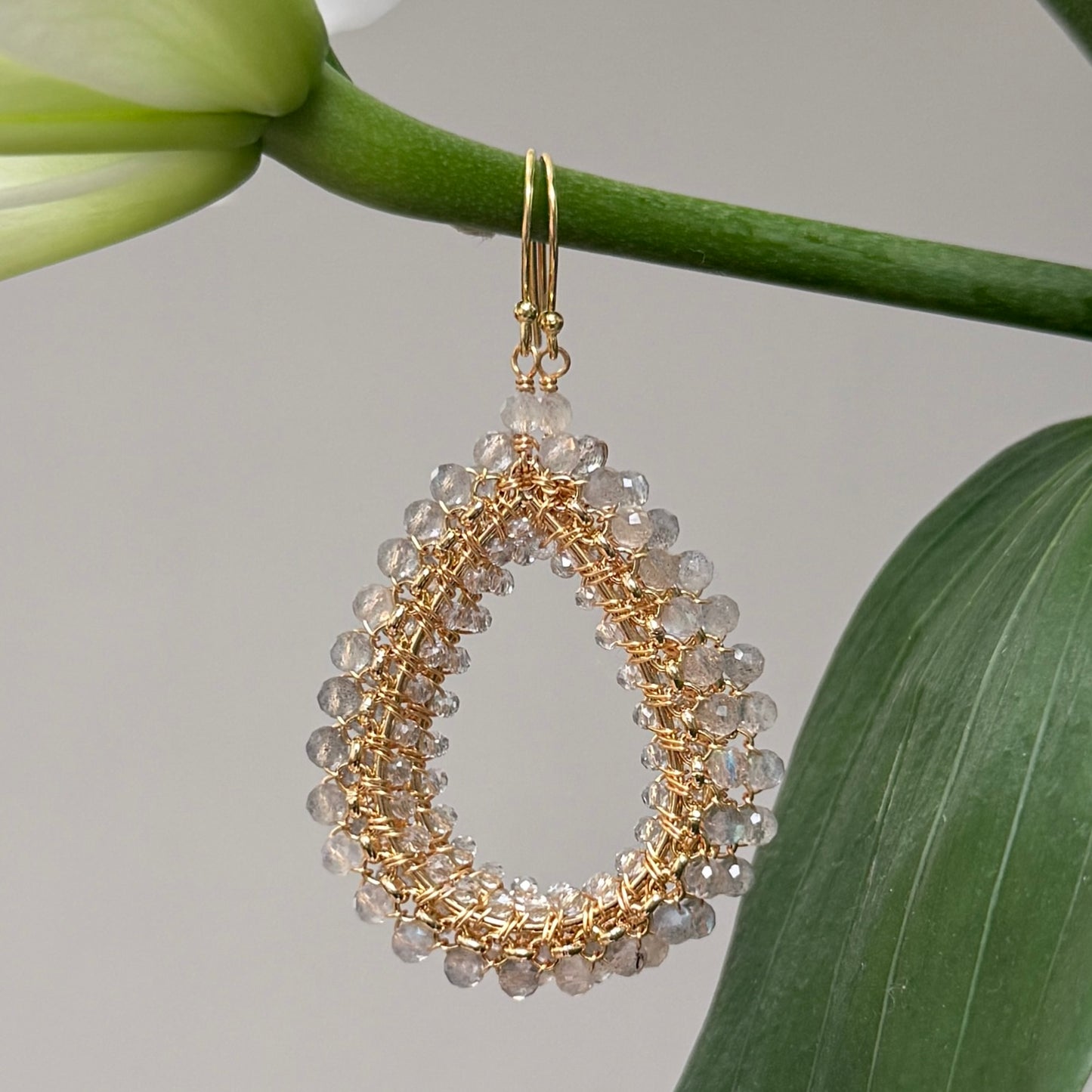 Grey Labradorite Maxi Rolo Teardrop Beaded Earrings