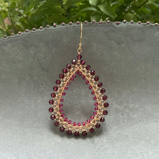 Burgundy Red Garnet & Fuchsia Pink Garnet Maxi Rolo Teardrop Beaded Earrings